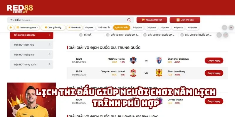 Lịch thi đấu giúp người chơi năm lịch trình phù hợp cho mọi trận đấu